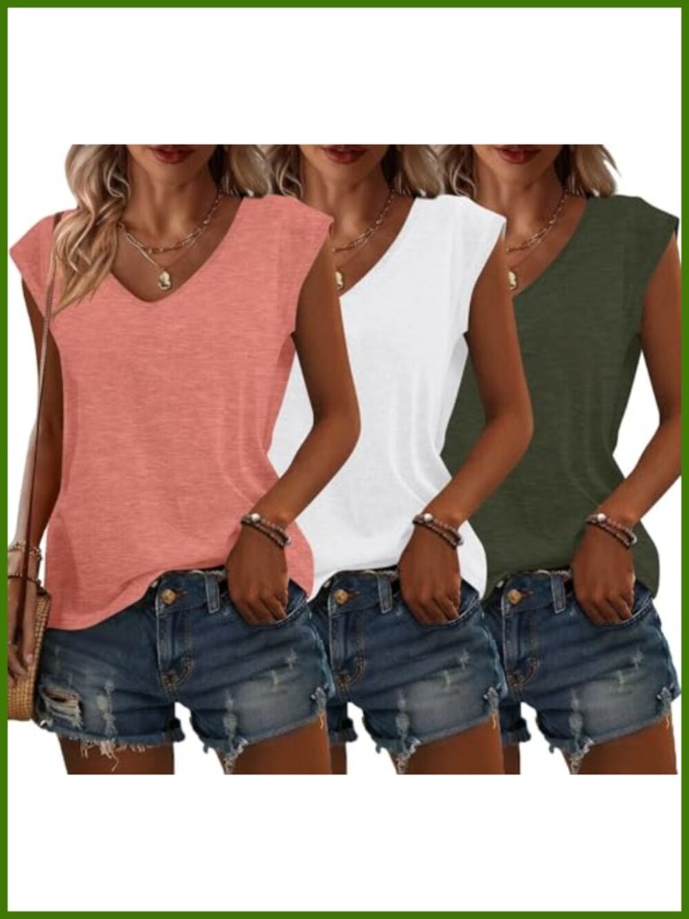 Women's 3 Pack Cap Sleeve V Neck Summer T Shirts Basic Tees Loose Fit